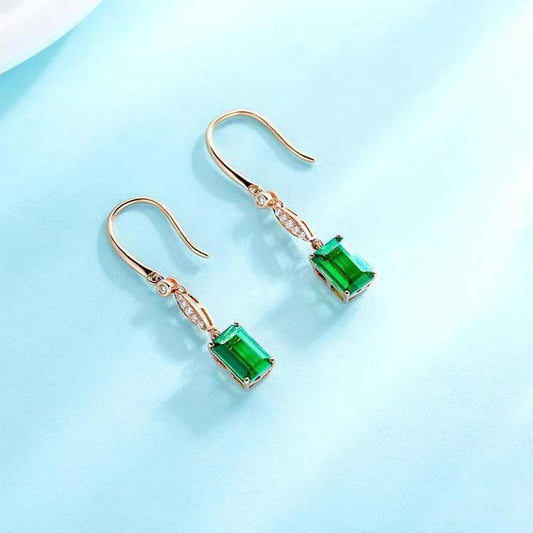 Personalized Natural Green Tourmaline Earrings Women's Gem Square Cute